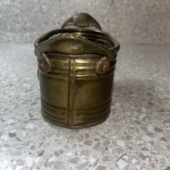 Small Brass Oval Planter Seashell Accent Handles Beautiful Patina 3” Tall Vtg - Picture 6 of 14
